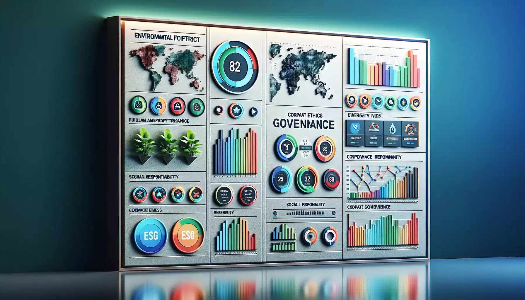 DALLE 2023-11-20 17.25.56 - A modern and sleek ESG (Environmental, Social, and Governance) dashboard display. The dashboard should feature a range of colorful graphs, charts, and-min