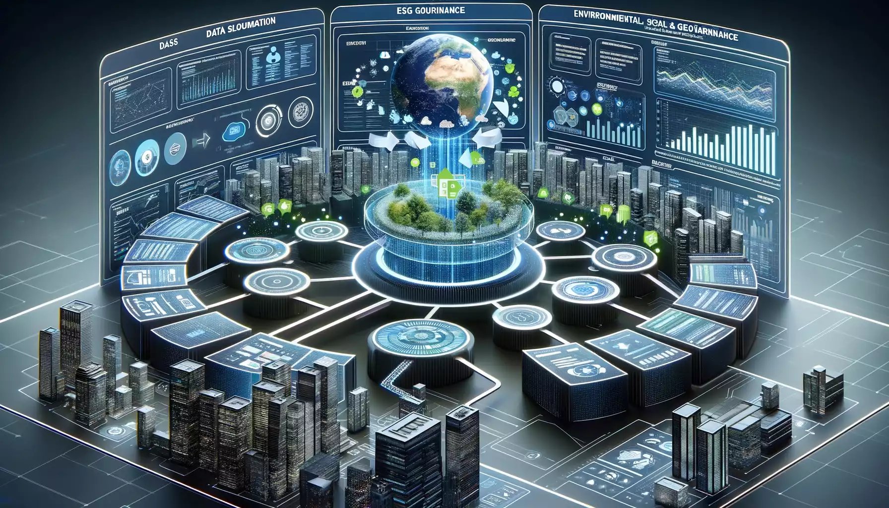 DALLE 2023-11-20 18.40.46 - An image showcasing the process of ESG (Environmental, Social, and Governance) data source selection and integration into a centralized platform. The -min